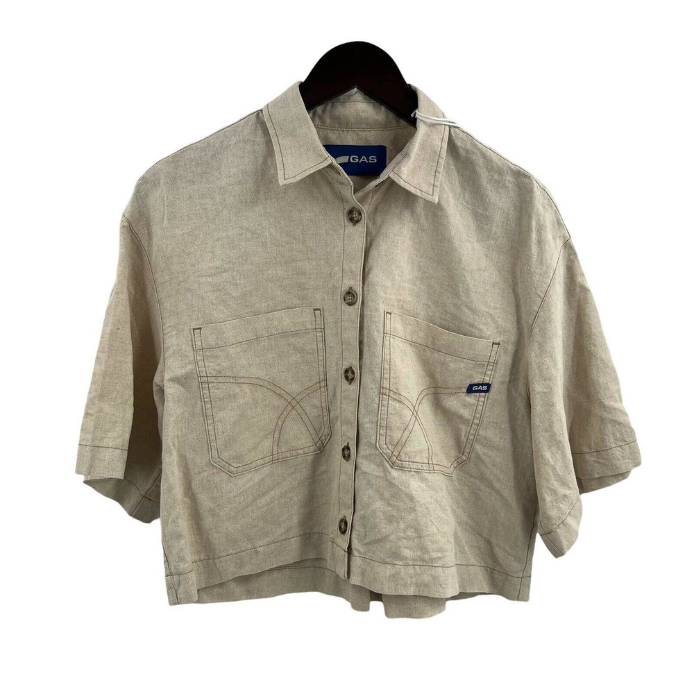 GAS Jeans Linen‎ Blend Nausyca Button Front Shirt Size Small New